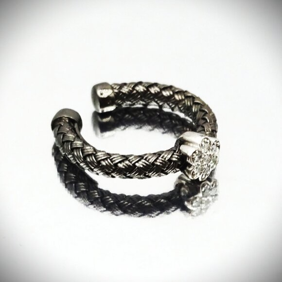 MESHMERISE Sterling Silver Black Rhodium Plated & Dimonds Open Ring Size 6 - Picture 3 of 10